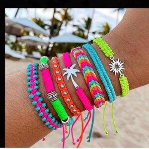 7 piece Woven Bohemian Starburst & Palm Tree Beaded Bracelet Set